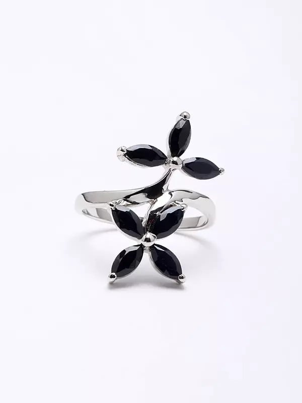 exotic india Marquise Cut Black Onyx Flower Ring 