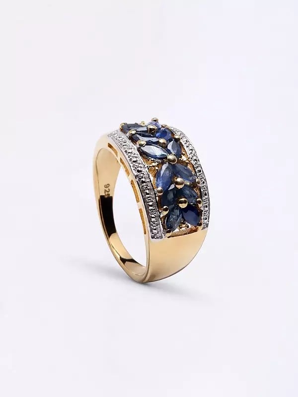 Exotic India Marquise Cut Blue Sapphire Ring 