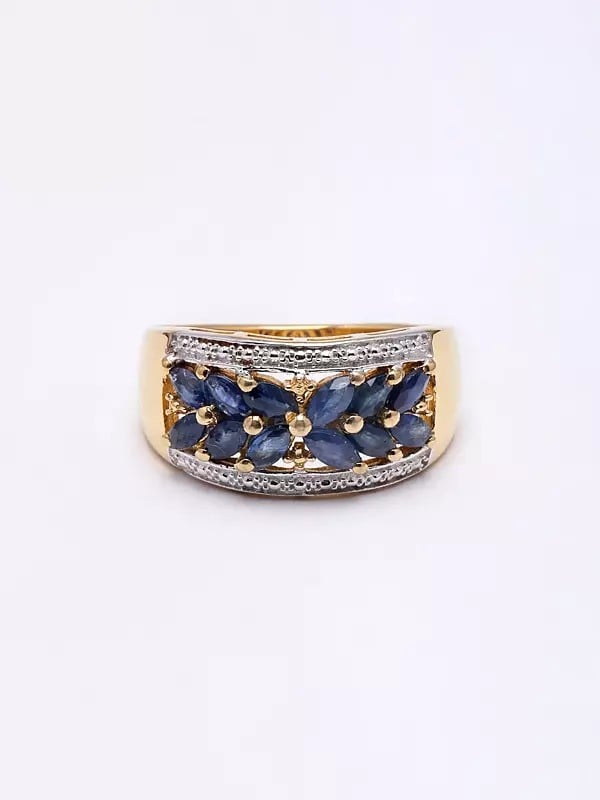 Exotic India Marquise Cut Blue Sapphire Ring 