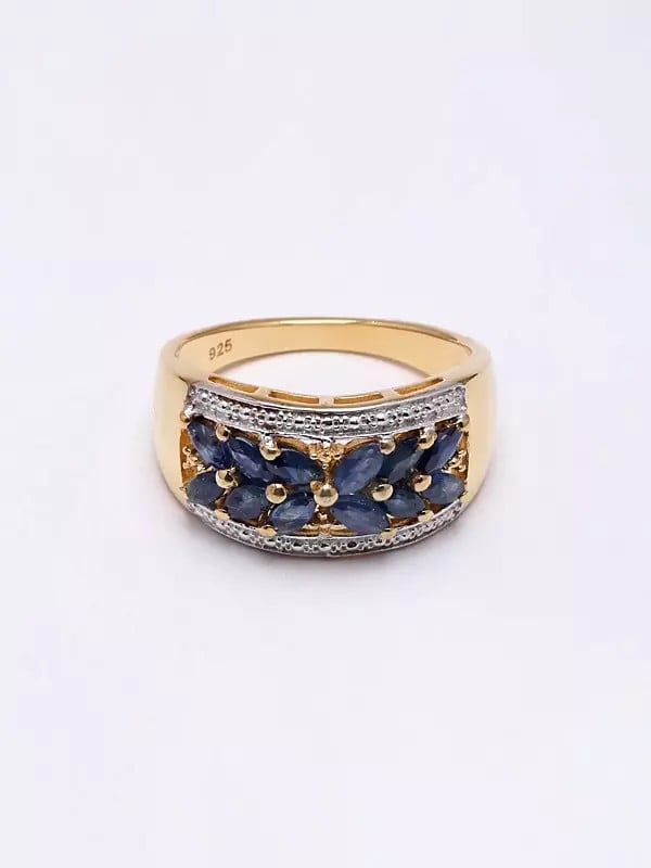 Exotic India Marquise Cut Blue Sapphire Ring 