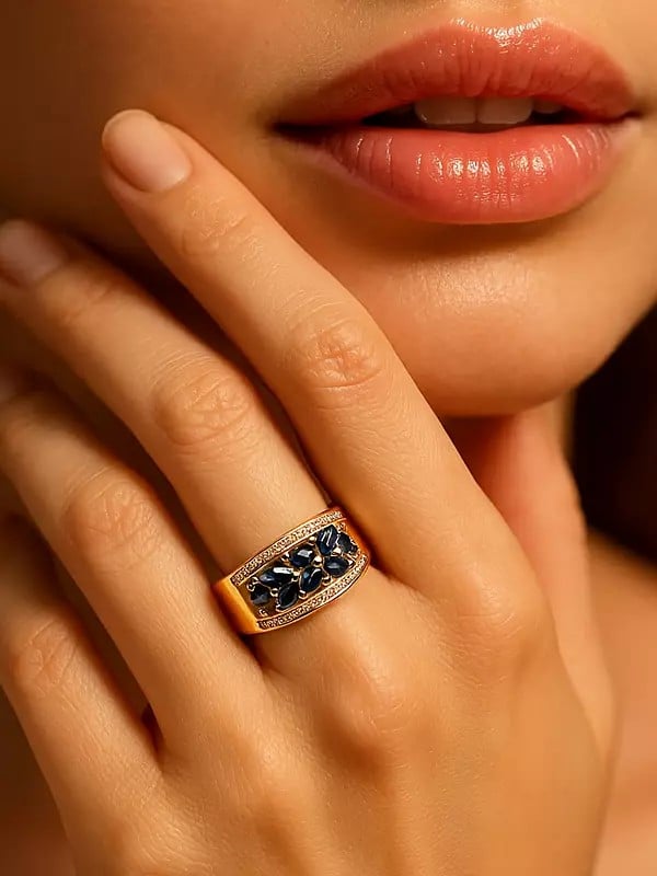 exotic india Marquise Cut Blue Sapphire Ring 