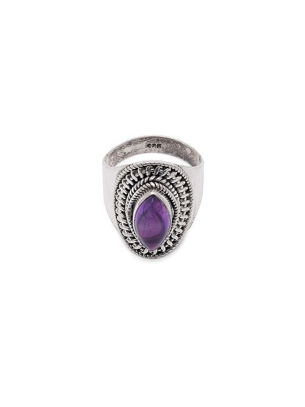 Exotic India Marquise Cut Cabochon Amethyst Ring 