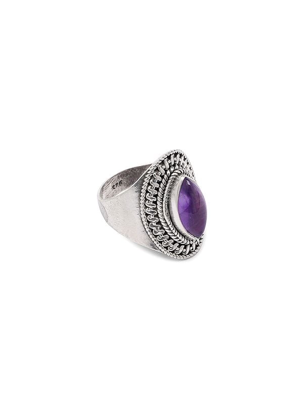 Exotic India Marquise Cut Cabochon Amethyst Ring 