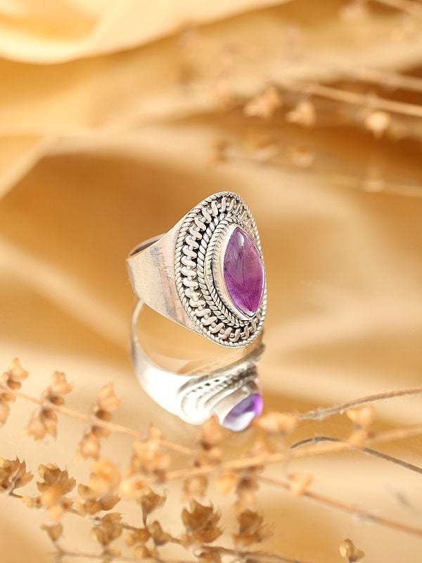 Exotic India Marquise Cut Cabochon Amethyst Ring 