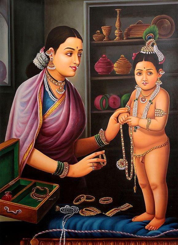 exotic india Mother Yashoda Adorns Her Baby Gopala 