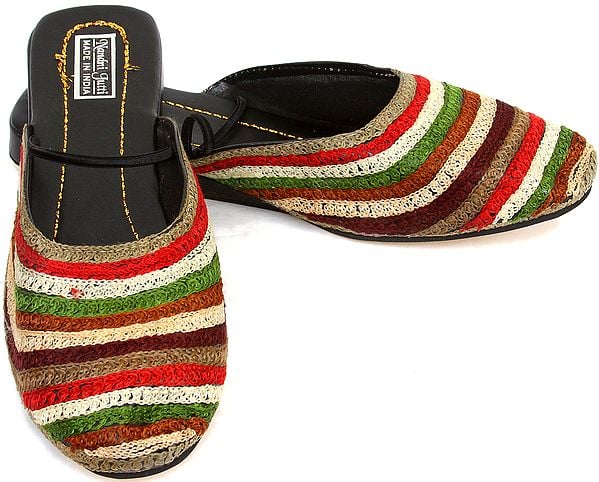 exotic india Multi-Color Embroidered Slippers 