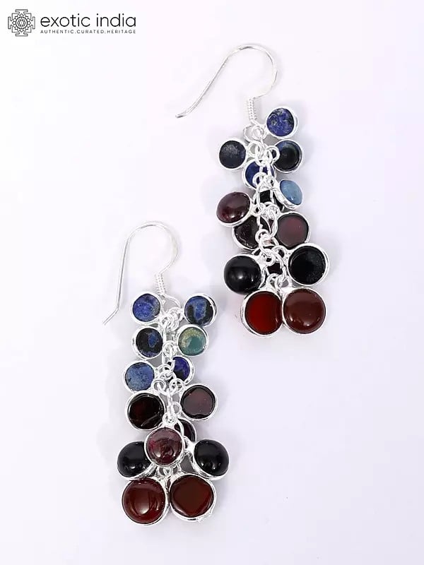 Exotic India Multi Gemstone Bunch Earrings 