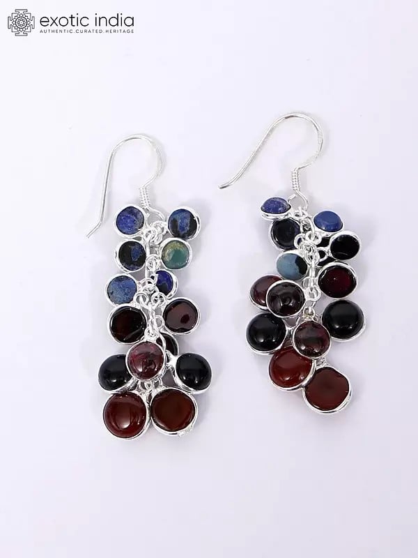 Exotic India Multi Gemstone Bunch Earrings 
