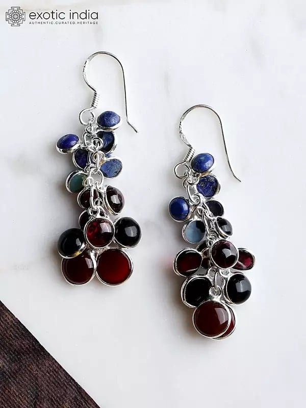 exotic india Multi Gemstone Bunch Earrings 