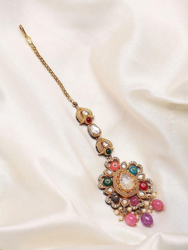 exotic india Multicolor Stone Studded Mangtika 