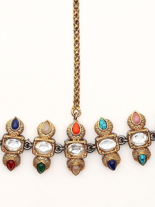 Exotic India Multicolor Stone-Studded Matha Patti