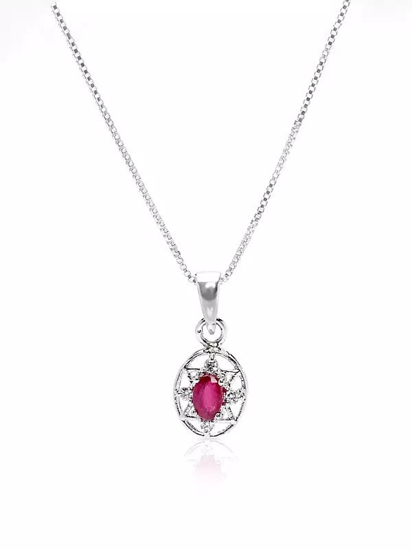 Exotic India Octagon Star Shaped Ruby Pendant