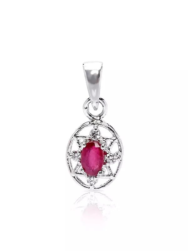 Exotic India Octagon Star Shaped Ruby Pendant