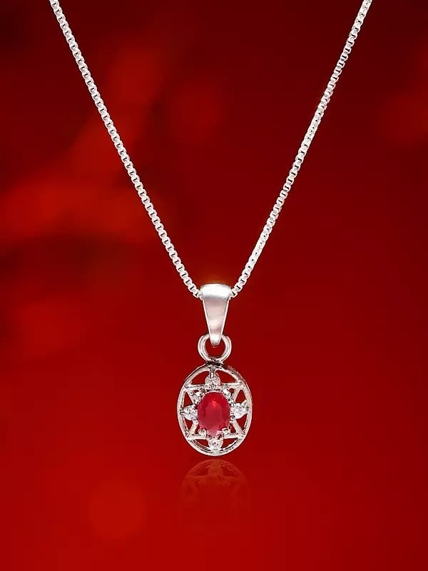 exotic india Octagon Star Shaped Ruby Pendant 