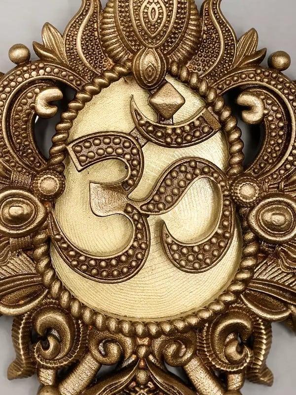 Exotic India OM Carved Brass Brooch 