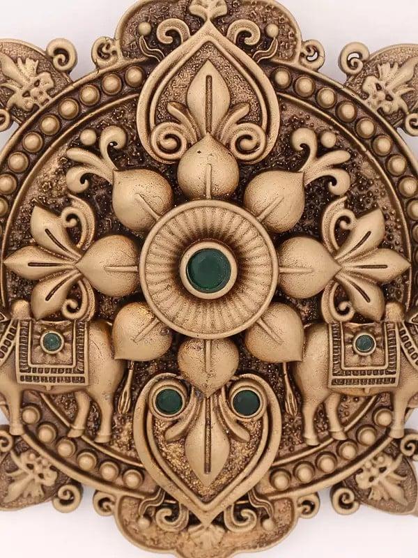 Exotic India Ornate Mandala Art Brooch With Bull 