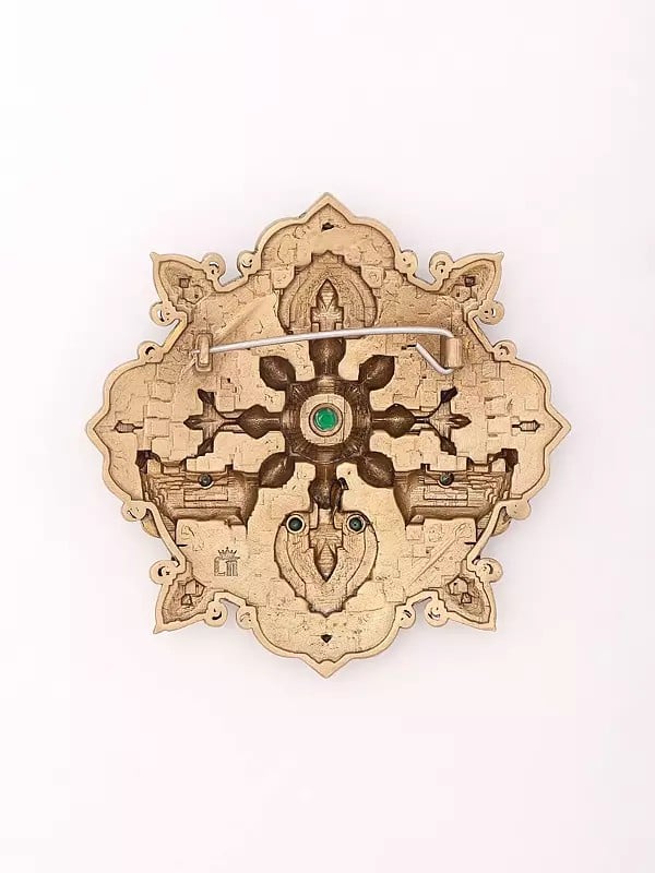 Exotic India Ornate Mandala Art Brooch With Bull 