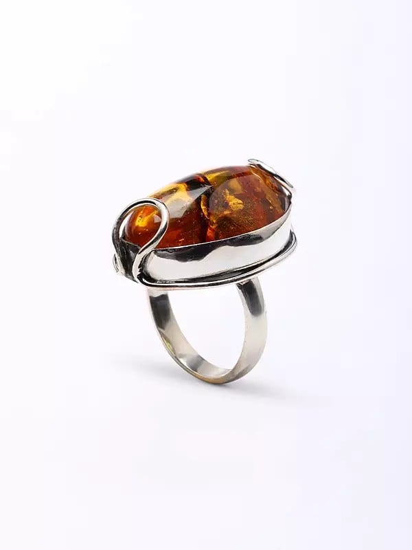 Exotic India Oval Cut Baltic Amber Gemstone Ring 