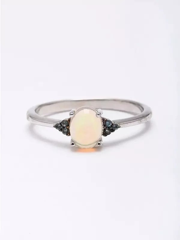 Exotic India Oval Cut Cabochon Ethiopian Opal Ring 