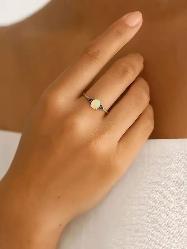 exotic india Oval Cut Cabochon Ethiopian Opal Ring 