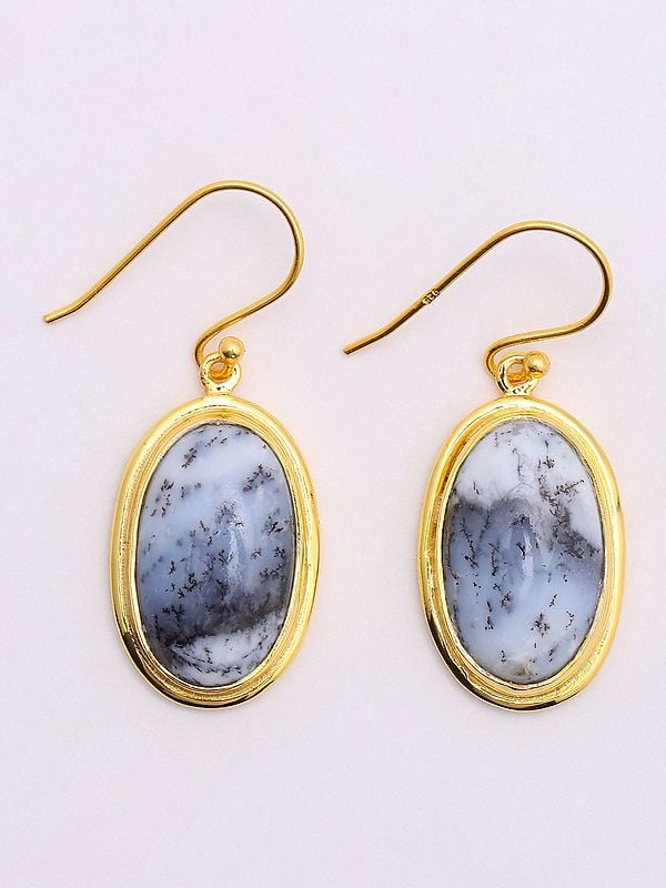 Exotic India Oval Cut Dendritic Opal Hook Earrings