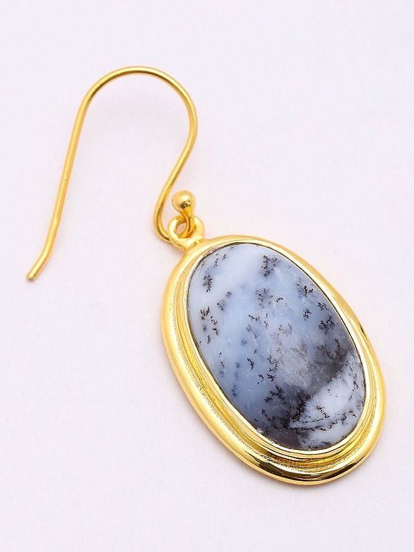 Exotic India Oval Cut Dendritic Opal Hook Earrings