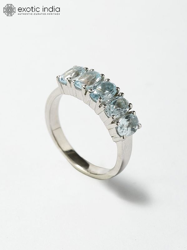 Exotic India Oval Cut Faceted Blue Topaz Ring 