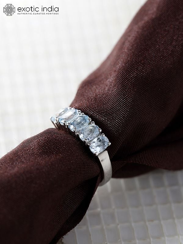 Exotic India Oval Cut Faceted Blue Topaz Ring 