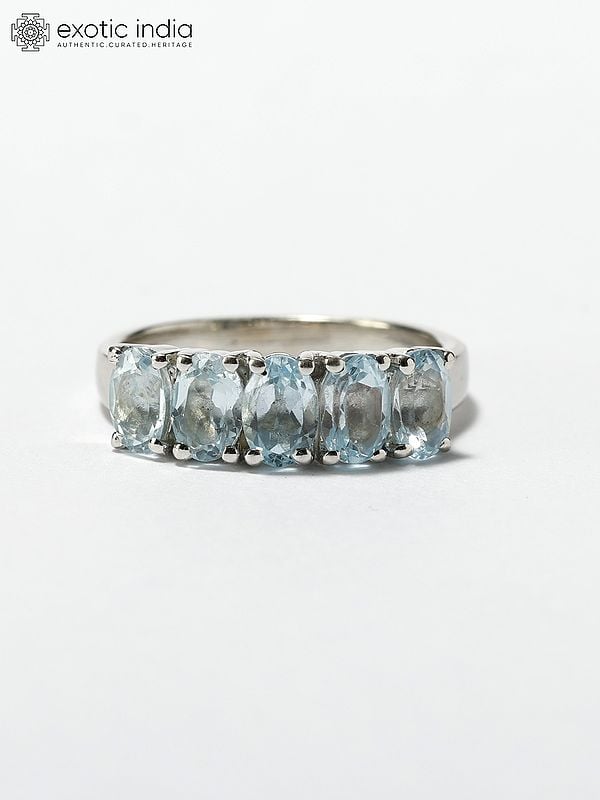 exotic india Oval Cut Faceted Blue Topaz Ring 