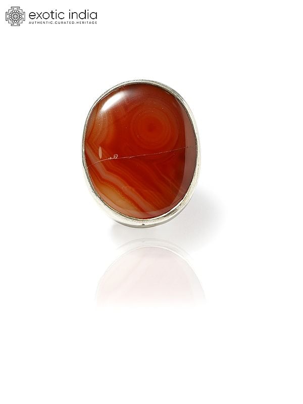 Exotic India Oval Cut Sardonyx Banded Agate Ring 