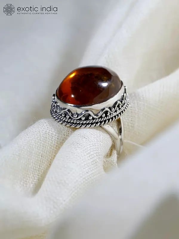 Exotic India Oval Shape Amber Ring 