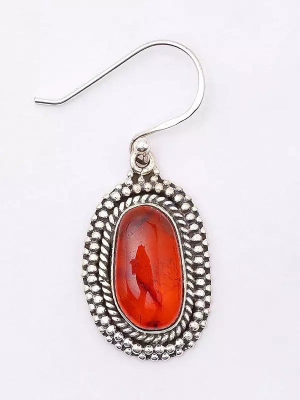 Exotic India Oval Shape Baltic Amber Hook Earrings 