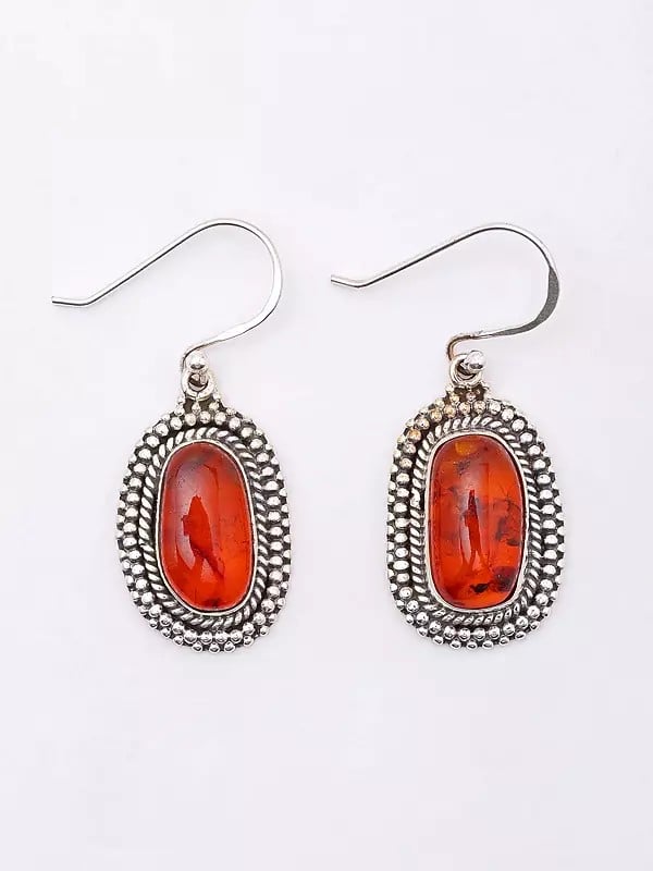 exotic india Oval Shape Baltic Amber Hook Earrings 