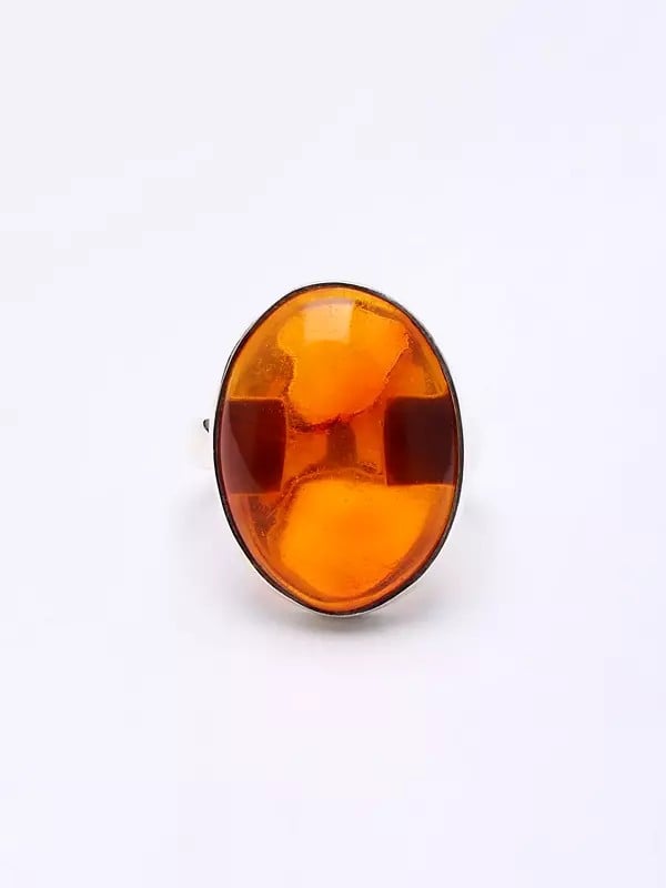 Exotic India Oval Shape Cabochon Amber Ring 