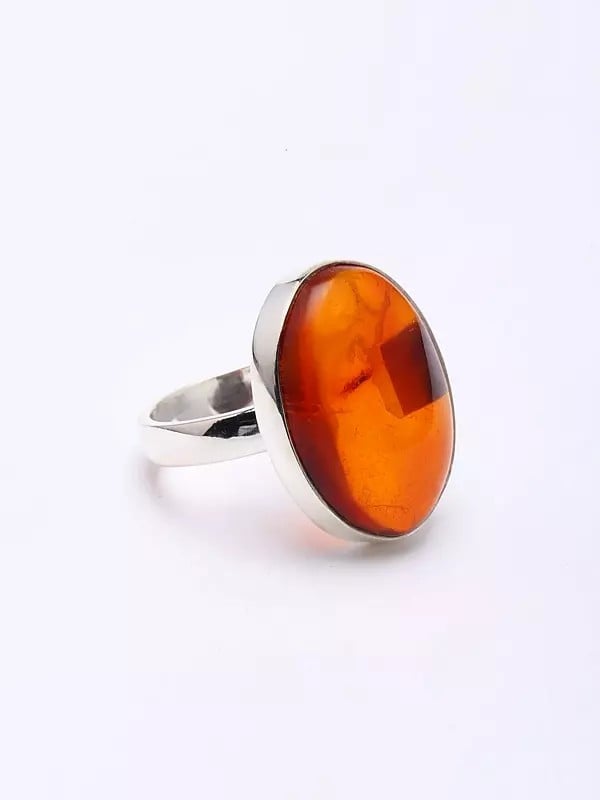 Exotic India Oval Shape Cabochon Amber Ring 