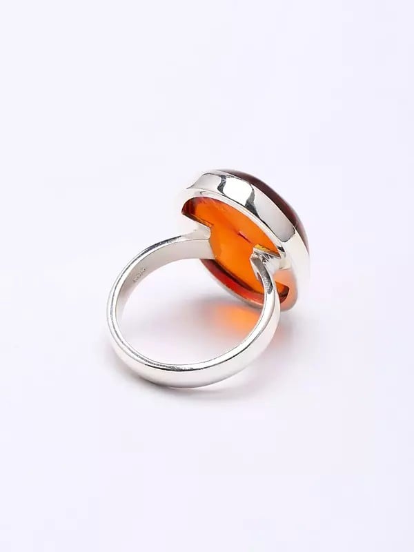 Exotic India Oval Shape Cabochon Amber Ring 