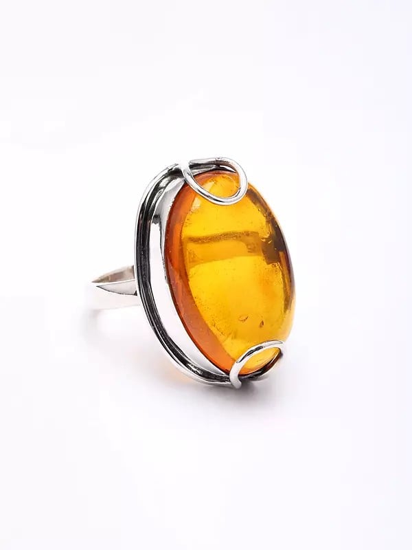 Exotic India Oval Shape Cabochon Amber Ring 
