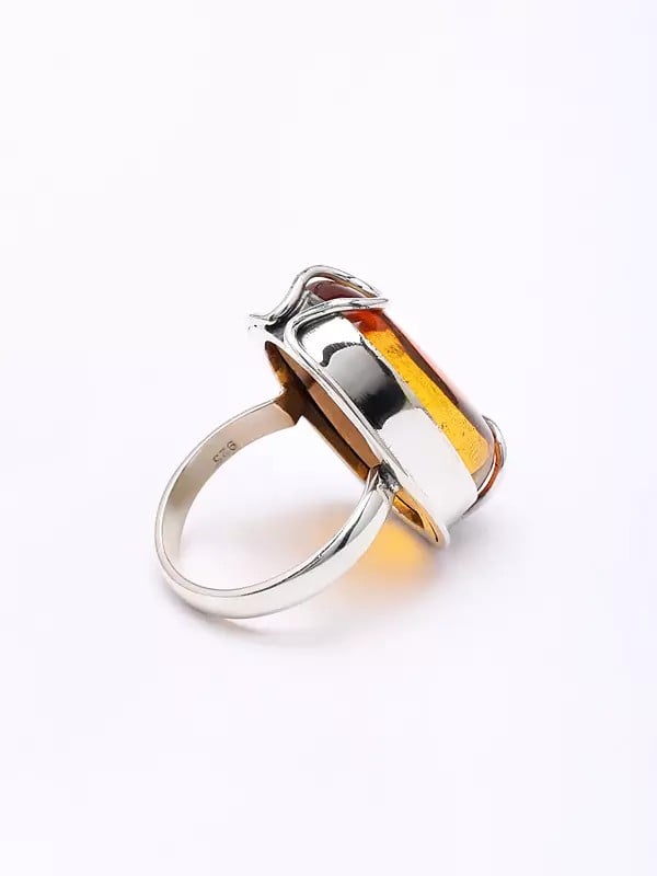 Exotic India Oval Shape Cabochon Amber Ring 