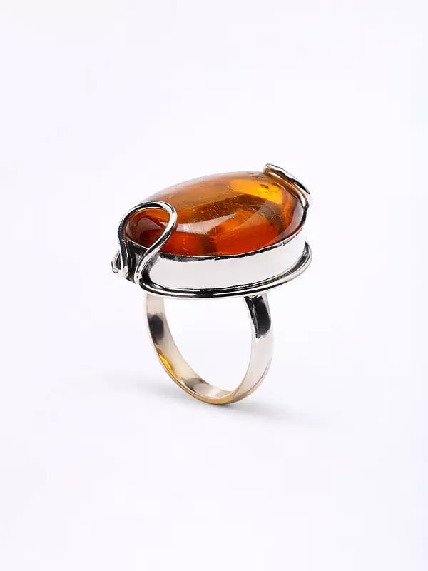 Exotic India Oval Shape Cabochon Amber Ring 
