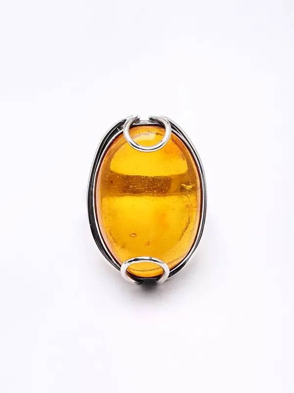 exotic india Oval Shape Cabochon Amber Ring 