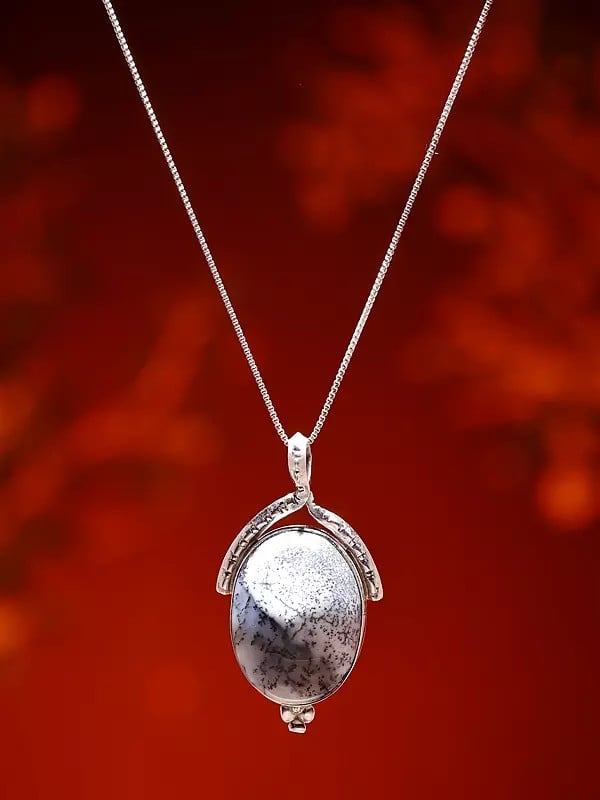 Exotic India Oval Shape Dendrite Opal Pendant 