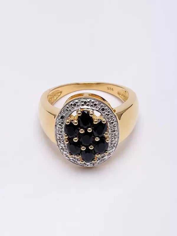 Exotic India Oval Shape Faceted Black Onyx Ring 