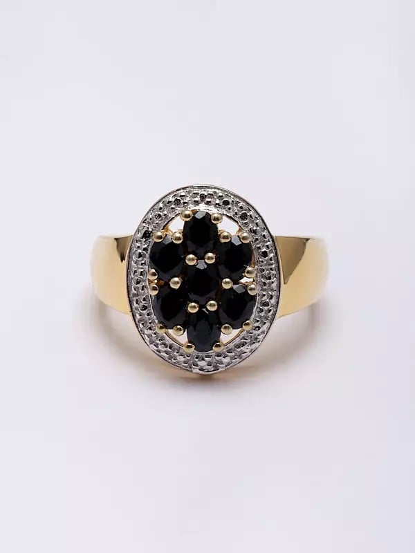 Exotic India Oval Shape Faceted Black Onyx Ring 