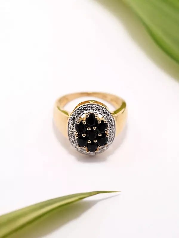 Exotic India Oval Shape Faceted Black Onyx Ring 
