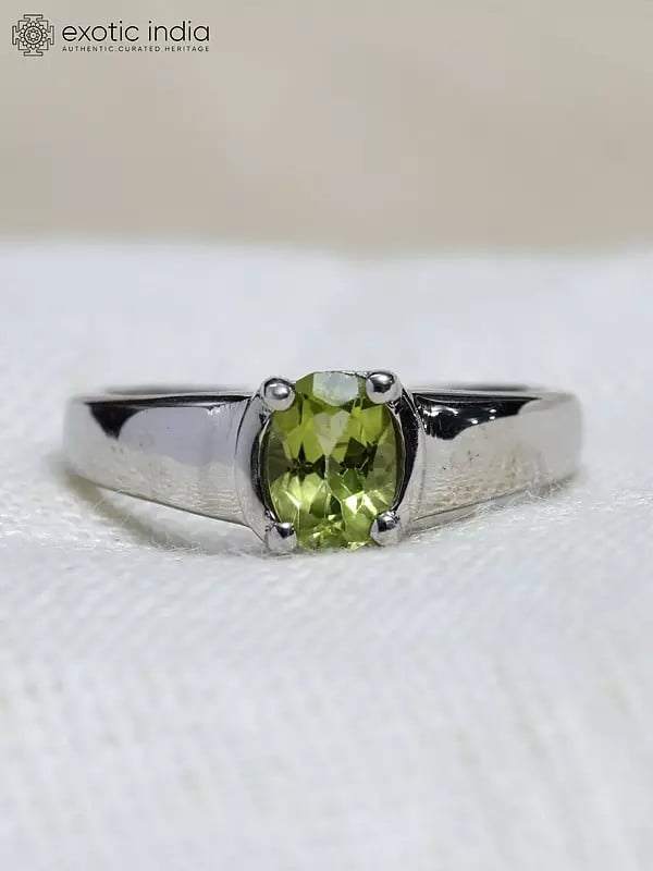 Exotic India Oval Shape Faceted Peridot Ring 