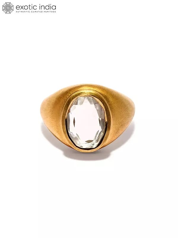 Exotic India Oval Shape Faceted White Topaz Ring 