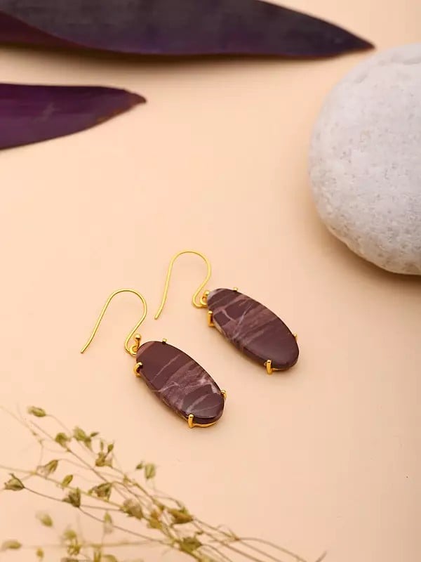 Exotic India Oval Shape Kona Jasper Hook Earrings