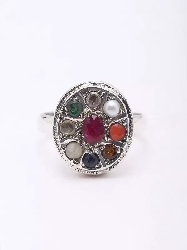 Exotic India Oval Shape Navaratna Ring 