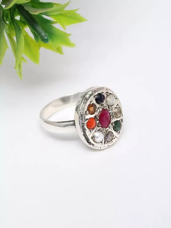 exotic india Oval Shape Navaratna Ring 