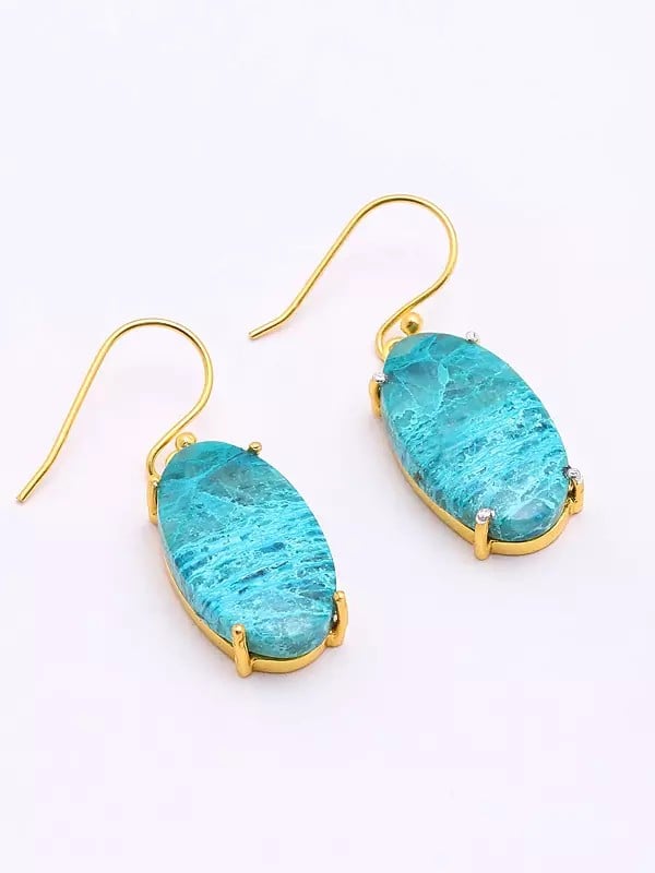 Exotic India Oval Shaped Chrysocolla Earrings 